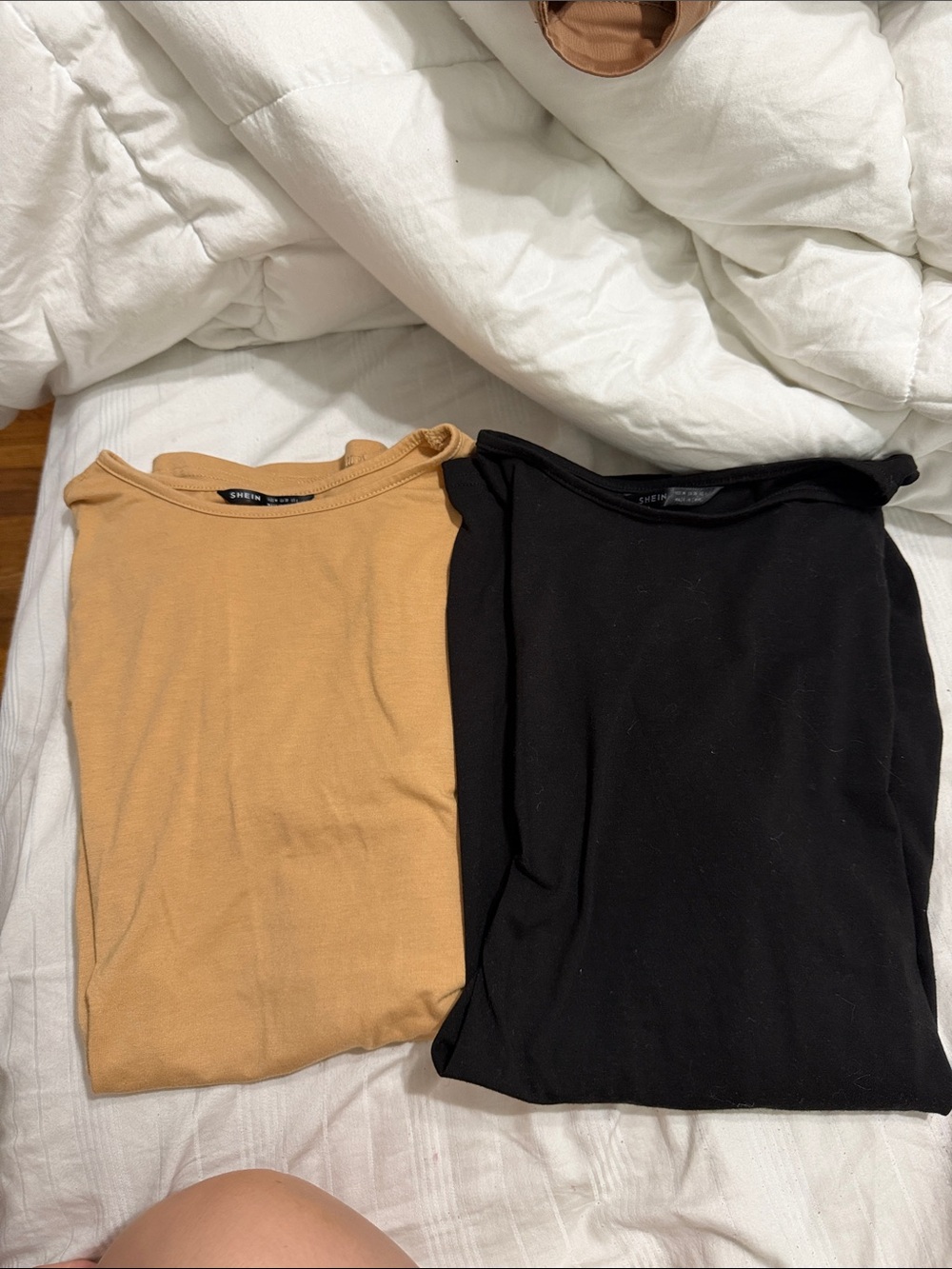 SHEIN Black & Camel Basic Crew Neck Tops - 2 Pack